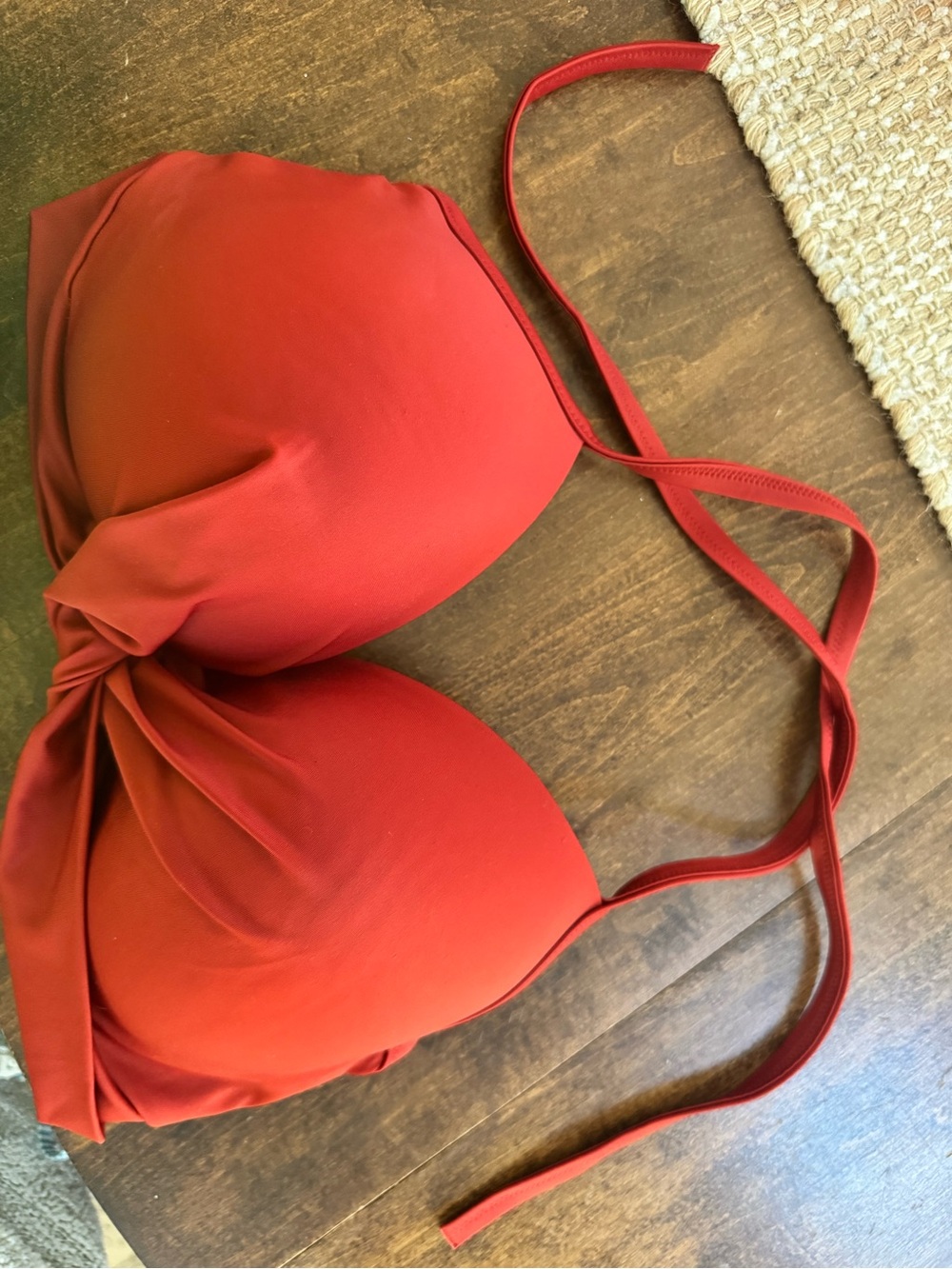 Red Bandeau Bikini Top with Twist Front